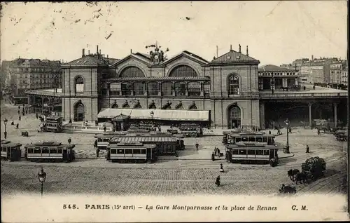 Ak Paris XV Vaugirard, Gare Montparnasse, Place de Rennes