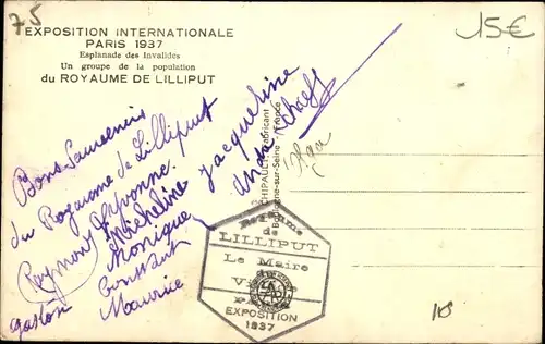 Ak Paris, Internationale Ausstellung 1937, Königreich Liliput, eine Bevölkerungsgruppe