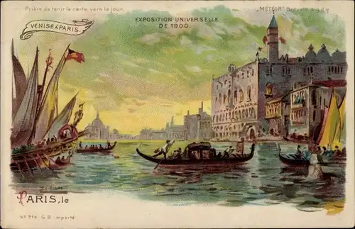Haltgegendaslicht Litho Paris, Weltausstellung 1900, Ruderpartie, Gondel
