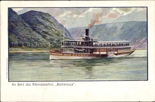 Künstler Ak Rheindampfer Barbarossa, Salondampfer, Köln Düsseldorfer Rheindampfschifffahrt