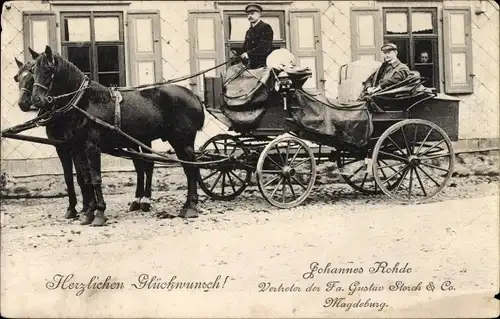 Ak Magdeburg an der Elbe, Glückwunsch Geburtstag, Firma Gustav Storch & Co., Kutsche