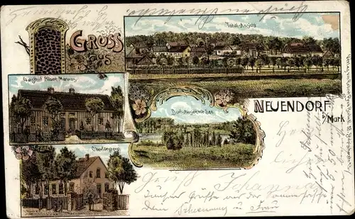 Litho Neuendorf Löwenberger Land Oberhavel,  Gasthof Albert Mewes, Oberförsterei