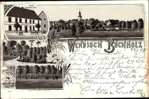 Litho Wendisch Buchholz Märkisch Buchholz Dahme Spreewald, Hotel Deutsches Haus, Panorama