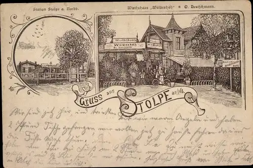 Litho Stolpe Hohen Neuendorf Oberhavel, Bahnhof, Wirtshaus Waldeshöh