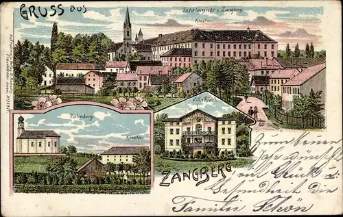 Litho Zangberg in Oberbayern, Palmberg, Kloster, Villa Riedl