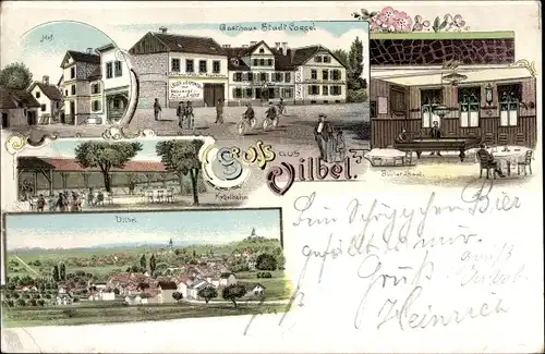 Litho Bad Vilbel in Hessen, Hof, Gasthaus Stadt Kassel, Billardsaal, Kegelbahn