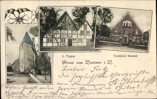 Ak Weslarn Bad Sassendorf in Westfalen, Wohnhaus A. Tigges, Vorsteher Renner, Kirche