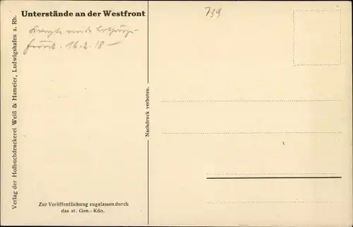 Ak Unterstände an der Westfront, Deutsche Soldaten in Uniformen, I WK