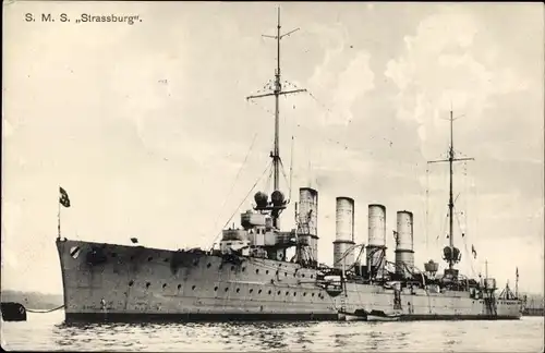 Ak Deutsches Kriegsschiff, SMS Strassburg, Turbinenkreuzer, Kaiserliche Marine