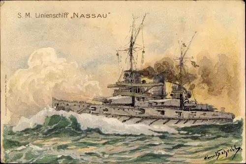 Künstler Ak Bohrdt, Hans, SM Linienschiff Nassau, Kaiserliche Marine