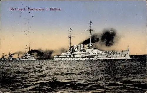 Ak Fahrt des I. Geschwader in Kiellinie, Deutsche Kriegsschiffe, Kaiserliche Marine