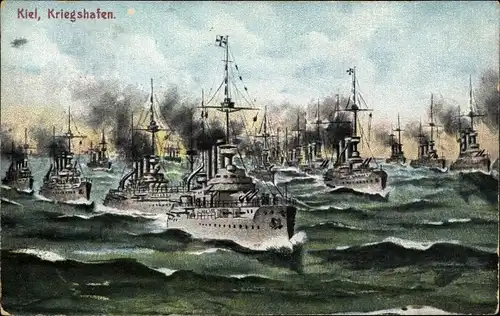 Ak Kiel in Schleswig Holstein, Deutsche Kriegsschiffe im Kriegshafen
