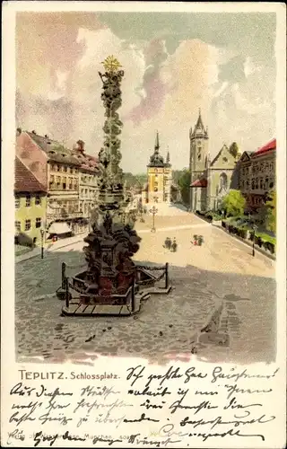 Litho Teplice Teplitz Region Aussig, Schlossplatz