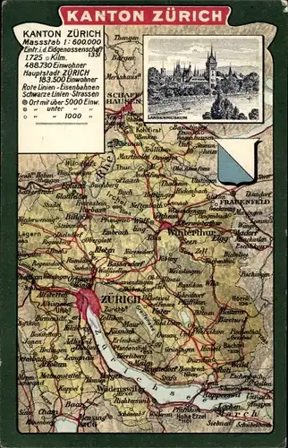 Landkarten Ak Kanton Zürich, Stadtansicht, Züricher See