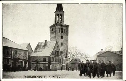 Ak Mitau Lettland, Soldaten, Trinitatiskirche