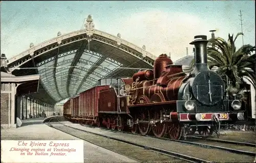Ak Ventimiglia Liguria, Riviera-Express, Italienische Eisenbahn, Bahnhof