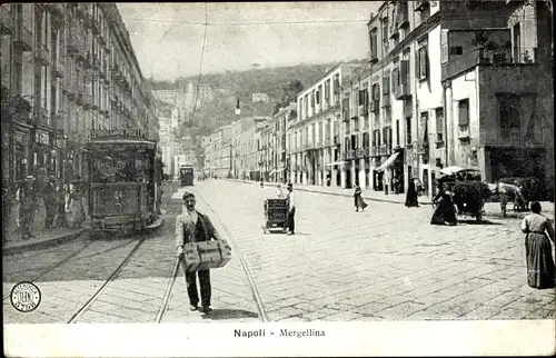 Ak Napoli Campania, Mergellina, Straßenbahn, Straßenansicht
