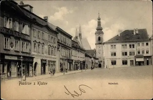 Ak Klatovy Klattau Region Pilsen, Platz, Kirchturm