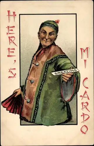 Ak Mann in asiatischer Tracht, Portrait, Fächer