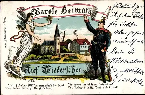 Litho Parole Heimat, Auf Wiedersehen, deutscher Soldat, Engel