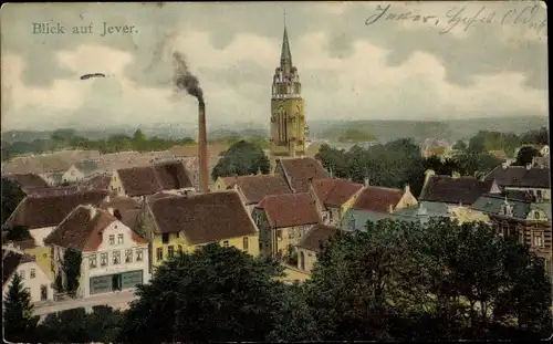 Ak Jever in Friesland, Blick über die Dächer auf den Kirchturm