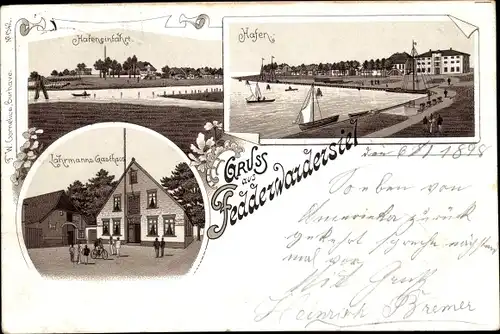 Litho Fedderwardersiel Butjadingen Wesermarsch, Hafen, Gasthaus