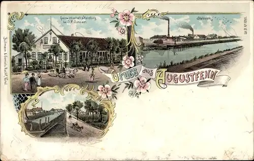 Litho Augustfehn Apen in Oldenburg Ammerland, Stahlwerk, Gastwirtschaft