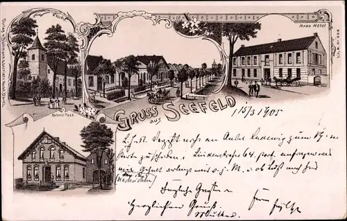 Litho Seefeld in Oldenburg Stadland, Hotel, Kirche, Post