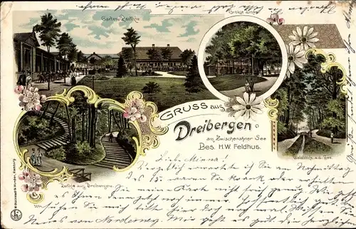 Litho Dreibergen Bad Zwischenahn in Oldenburg, Waldblick, Gasthaus, Gartenpartie