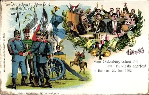 Litho Bant Wilhelmshaven in Niedersachsen, Oldenburgisches Bundeskriegerfest 1902