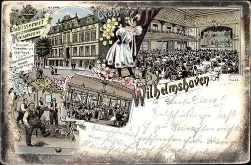 Litho Wilhelmshaven an der Nordsee, Etablissement Kaiserkrone, Innenansicht, Kegler