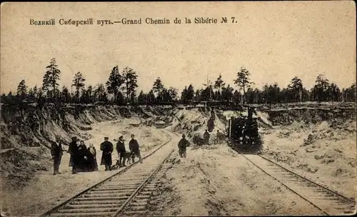 Ak Russland, Sibirien, Dampflok, Transsibirische Eisenbahn