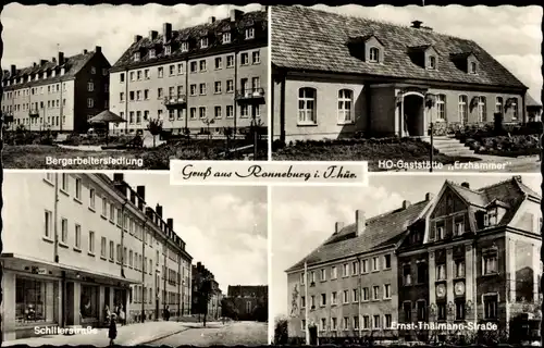 Ak Ronneburg Thüringen, Bergarbeitersiedlung, HO Gaststätte Erzhammer, Schillerstraße, Thälmannstr.