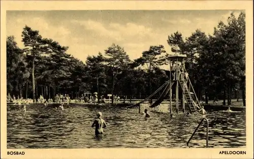 Ak Apeldoorn Gelderland, Bosbad, Wasserrutsche