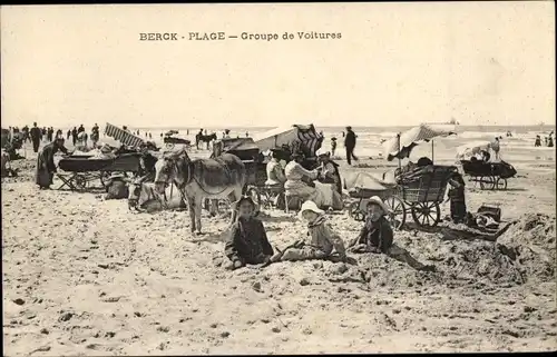 Ak Berck Plage Pas de Calais, Car Group, Strand