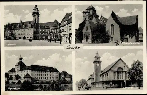 Ak Zeitz Burgenlandkreis, Rathaus, Moritzburg, Bahnhof, Michaeliskirche