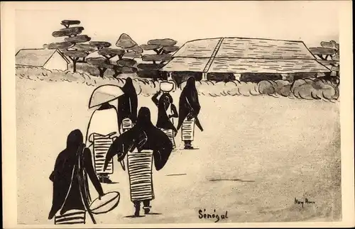 Künstler Ak Senegal, Partie in einem Dorf, Afrikaner