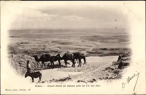 Ak Biskra Algerien, Große Sahara in der Nähe des Col des sfas