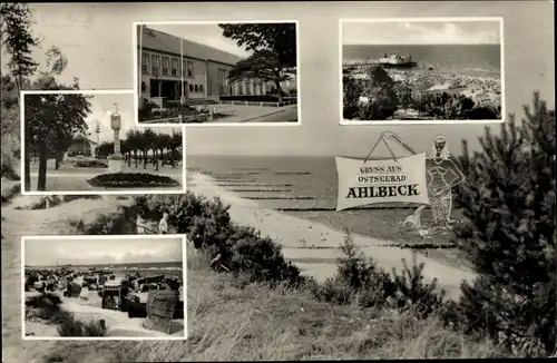 Ak Ostseebad Ahlbeck Heringsdorf auf Usedom, Strand und Seebrücke, Strandkörbe