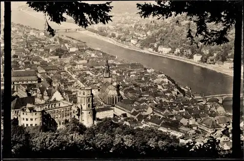 Ak Heidelberg am Neckar, Blick vom Rindenhäuschen auf Schloss und Stadt
