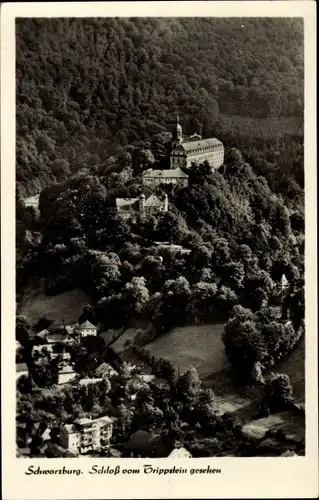 Ak Schwarzburg in Thüringen, Schloss vom Trippstein gesehn