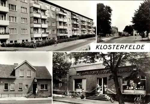 Ak Klosterfelde Wandlitz, Einkaufszentrum, Wohnsiedlung, Straßenpartie