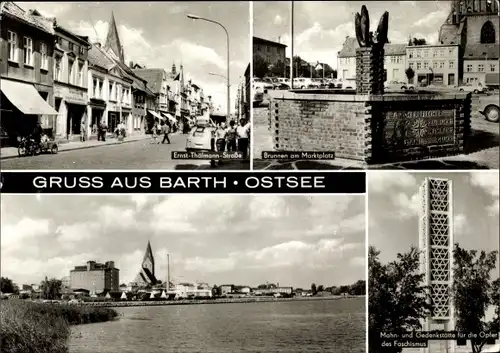 Ak Barth an der Ostsee, Brunnen, Marktplatz, Gedenkstätte OdF, Ernst Thälmann Straße