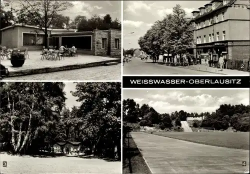 Ak Weißwasser Oberlausitz, Konsum Tierpark Cafe, Stadion 20. Jahrestag, Pionierlager Philipp Müller