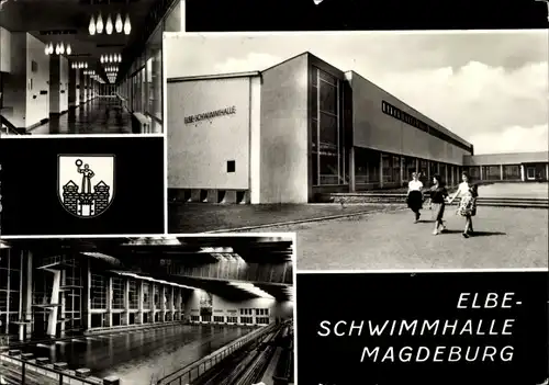 Ak Magdeburg an der Elbe, Elbe-Schwimmhalle, Wappen