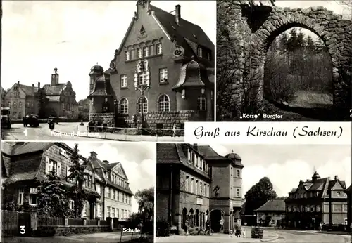 Ak Kirschau in der Lausitz, Schule, Post, Rathaus, Körse Burgtor