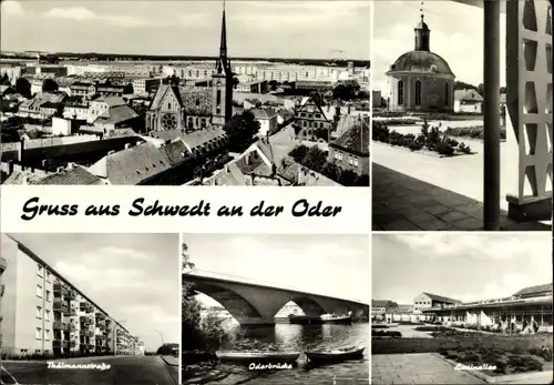 Ak Schwedt an der Oder, Thälmannstraße, Oderbrücke, Leninallee, Gesamtansicht