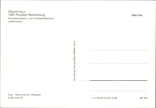 Ak Babelsberg Potsdam in Brandenburg, Oberlinhaus, Feierabendheim, Taubblindenheim