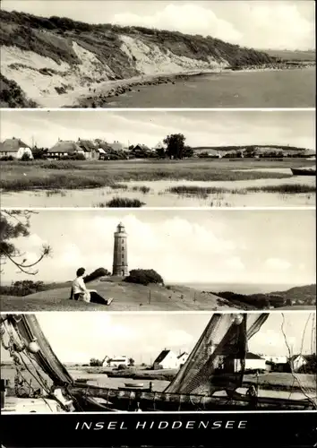 Ak Insel Hiddensee in der Ostsee, Strand, Leuchtturm, Teilansichten