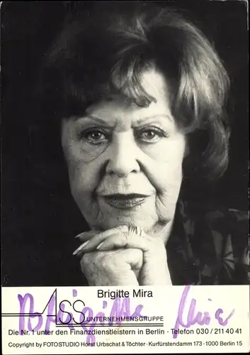 Ak Schauspielerin und Sängerin Brigitte Mira, Portrait, Autogramm